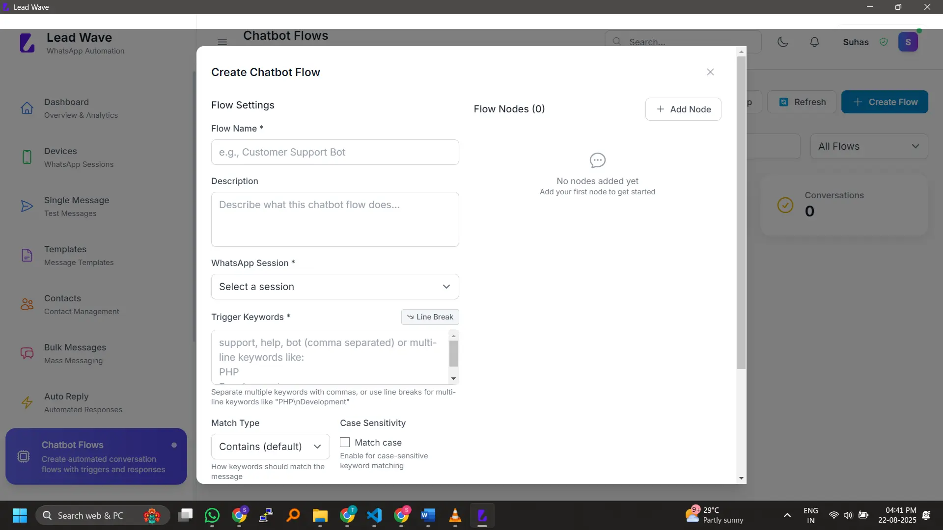 Create Advanced Chatbot Flows – Trigger automated conversations using keywords, match types, and structured sequences.